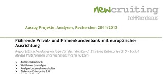 Auszug Projekte, Analysen, Recherchen 2011/2012