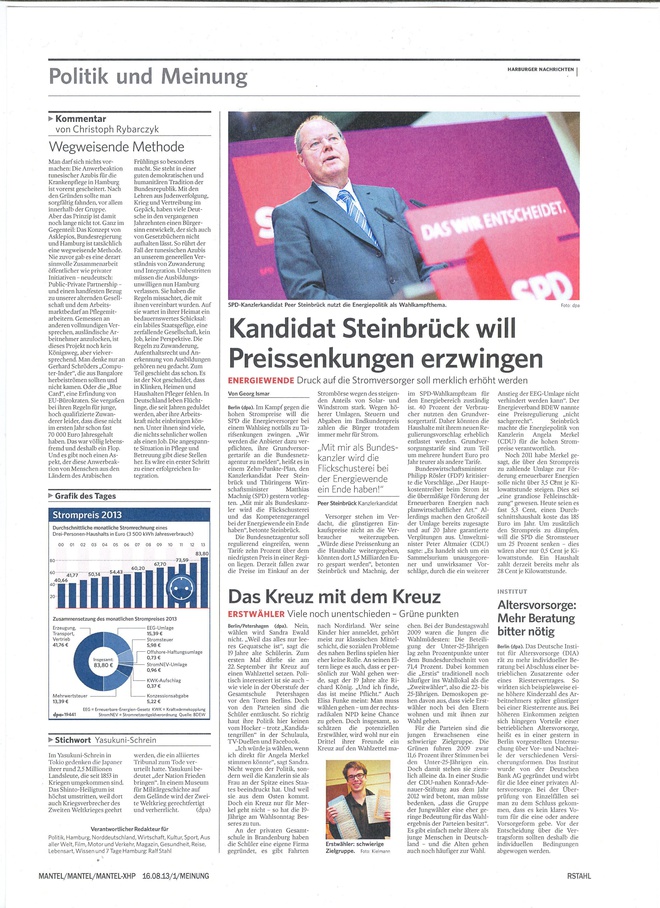 Axel-Springer-Lokalzeitungen | produzierte Politik-und-Meinungsseite, VÖ: 16.8.13
