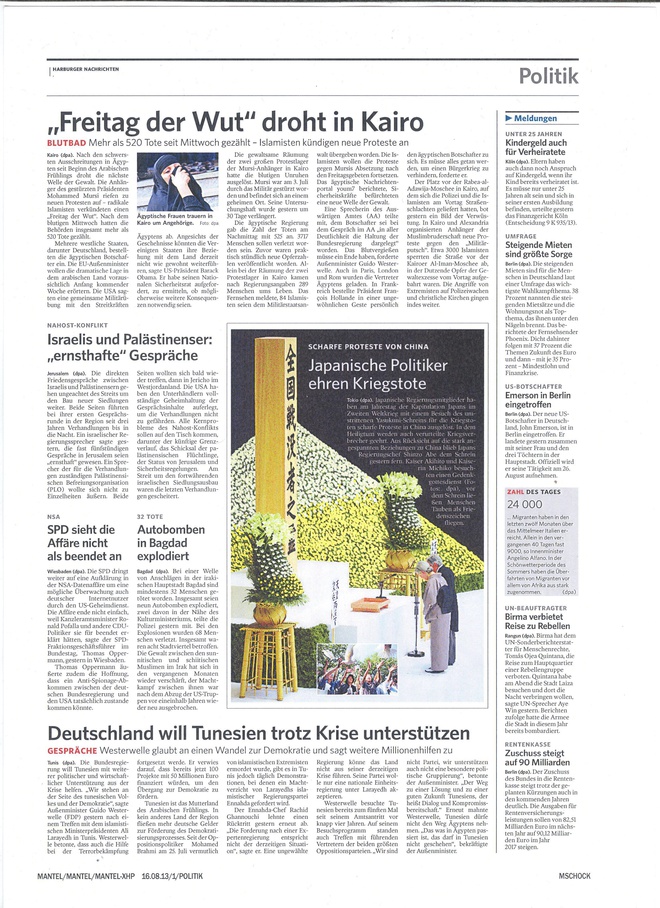 Axel-Springer-Lokalzeitungen | produzierte Politikseite, VÖ: 16.8.13