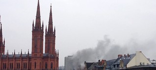 Rauch über Wiesbadener Kureck - Brand im ehemaligen R+V Gebäude