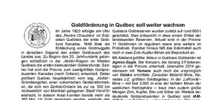 Goldförderung in Québec soll weiter wachsen