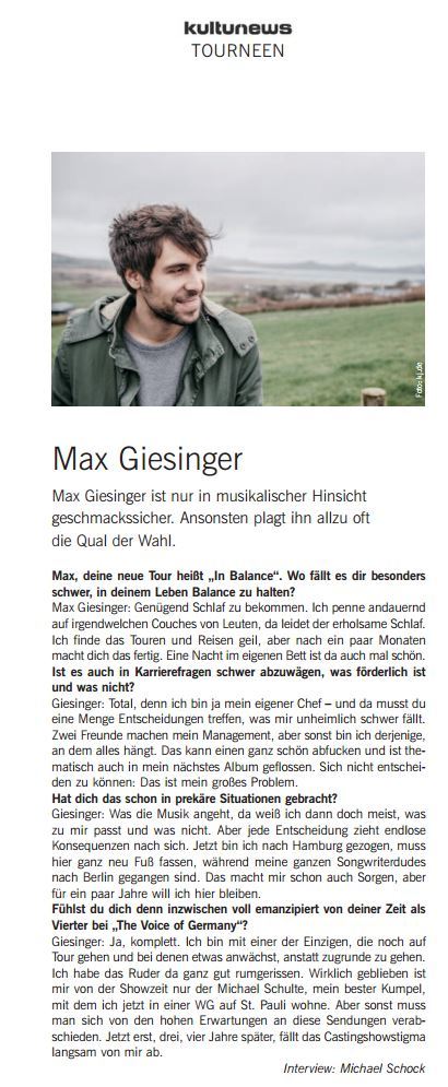 kulturnews 12/2015 | Interview mit Max Giesinger
