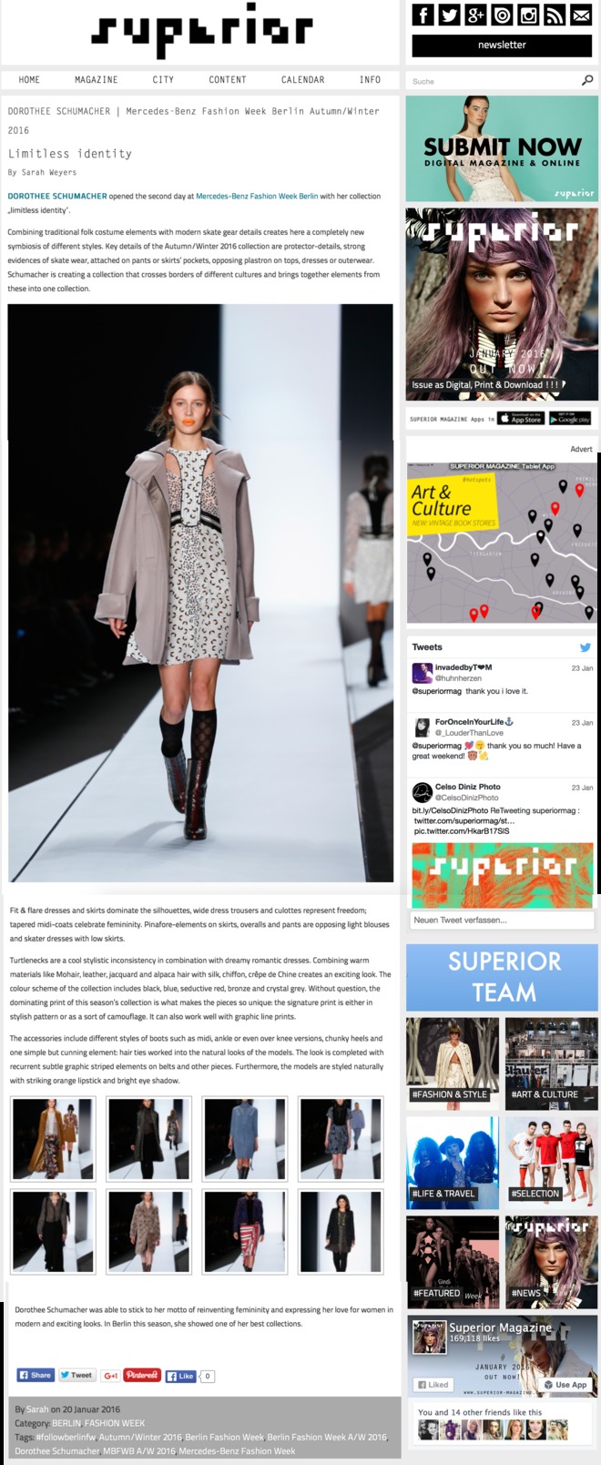 SUPERIOR MAGAZINE Mercedes Benz Fashion Week Berlin a/w 16/17 Dorothee Schumacher Show Report