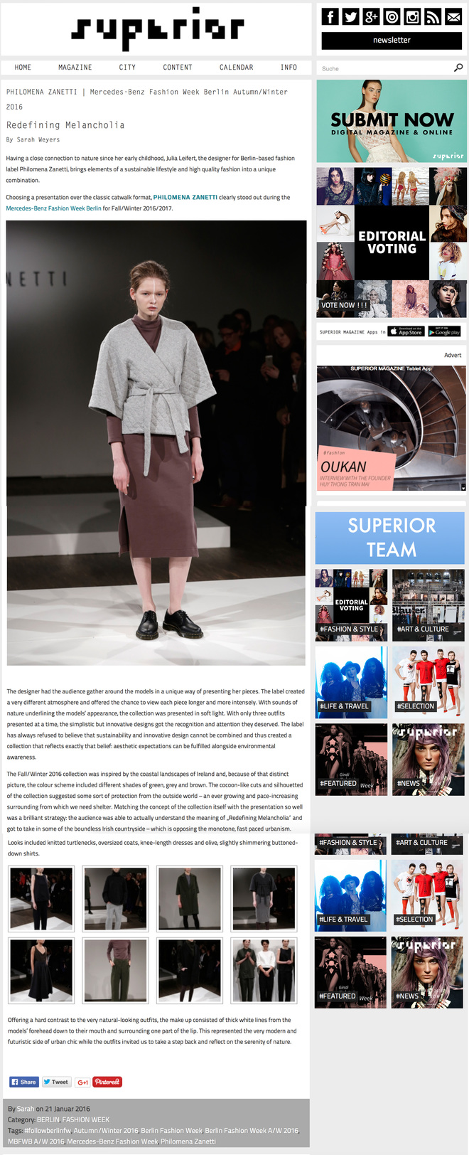 SUPERIOR MAGAZINE
Mercedes Benz Fashion Week Berlin a/w 16/17
Show Report Philomena Zanetti