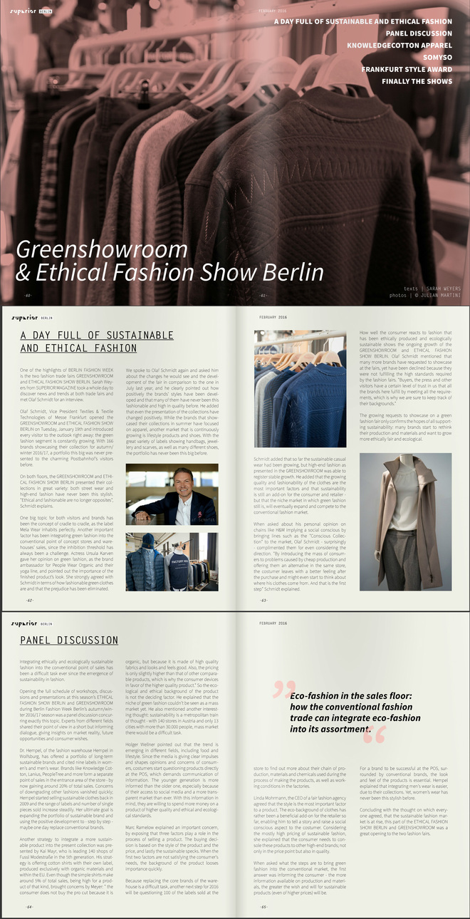 SUPERIOR MAGAZINE February Issue 
Greenshowroom & Ethical Fashion Show