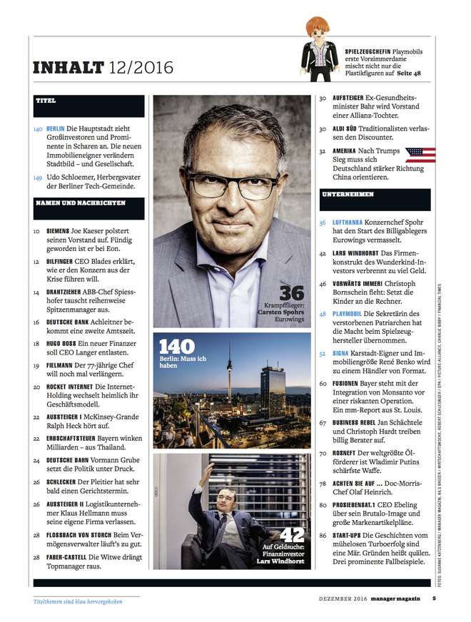 Carsten Spohr, CEO Lufthansa | Manager Magazin