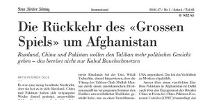 Die Rückkehr des "Grossen Spiels" um Afghanistan
