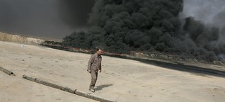 Apokalyptische Szenen
Erbitterter Kampf gegen die brennenden Ölfelder bei Mossul