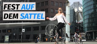 Berliner Kunstradsportlerin macht Akrobatik auf dem Rad