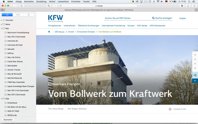 Für KfW.de: erneuerbare Energien –Energiebunker in Hamburg-Wilhelmsburg