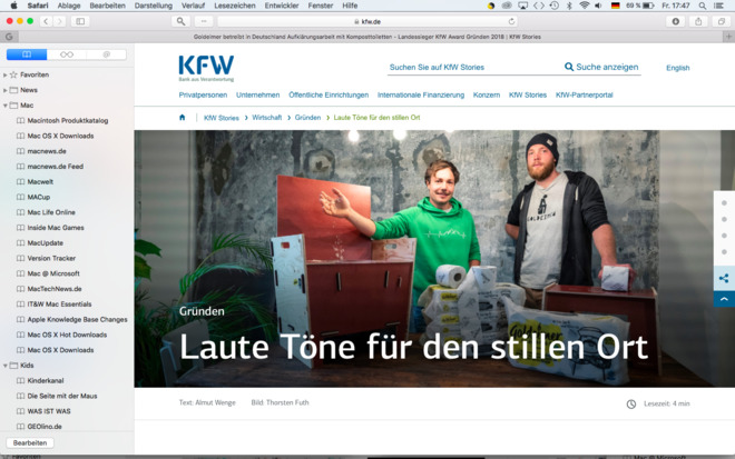 KfW Award Gründen: Firmenportrait "Goldeimer" für kfw.de