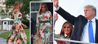 Melania Trump in £3,500 London-print dress as she jets to UK with Donald for state visit
