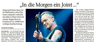  Sting präsentiert seinen Reggae-Rock vor 10.000 Fans in Forchheim