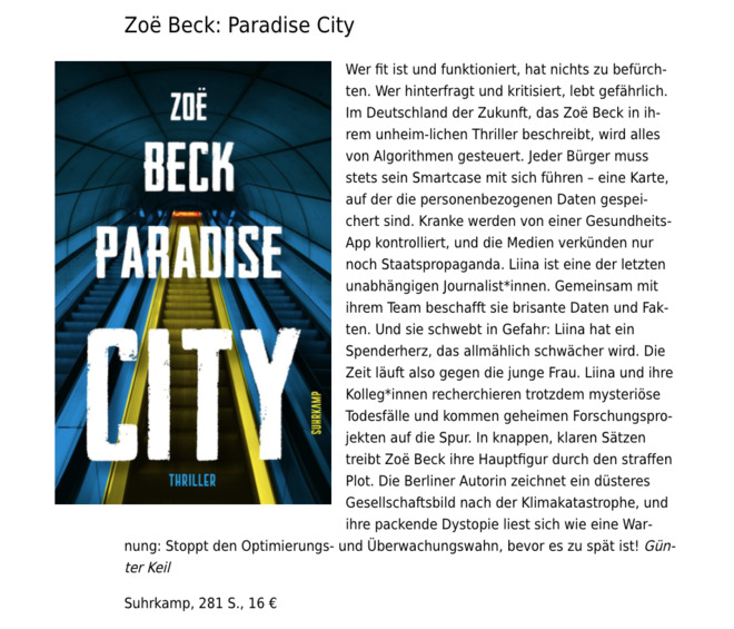 Rezenision von ZoeBecks "ParadiseCity"