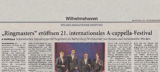 Wilhelmshavener Zeitung: "Ringmasters" eröffnen 21. internationales A-cappella-Festival