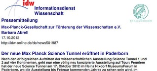 Kurator des Moduls Materie des Max Planck Science Tunnel 3.0