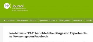 "FAZ" berichtet über Klage von Reporter ohne Grenzen gegen Facebook