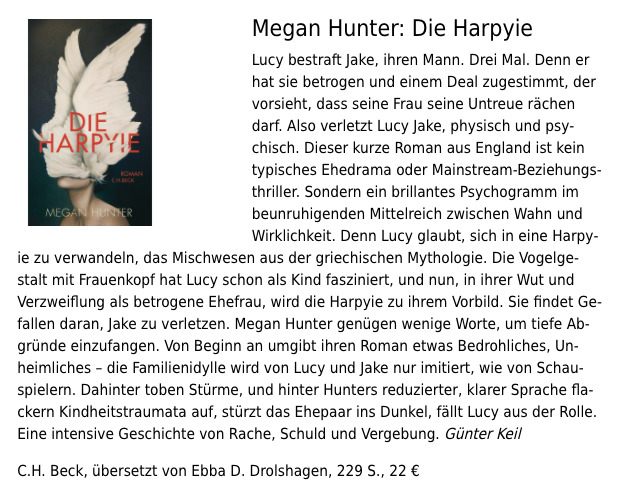Rezension von Megan Hunters Roman "Die Harpyie"