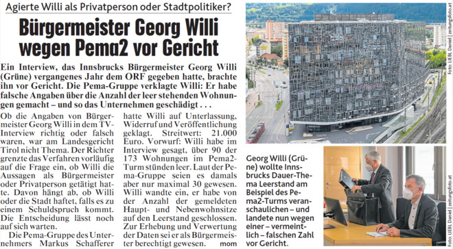 Bürgermeister Georg Willi wegen Pema2 vor Gericht