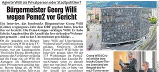 Bürgermeister Georg Willi wegen Pema2 vor Gericht
