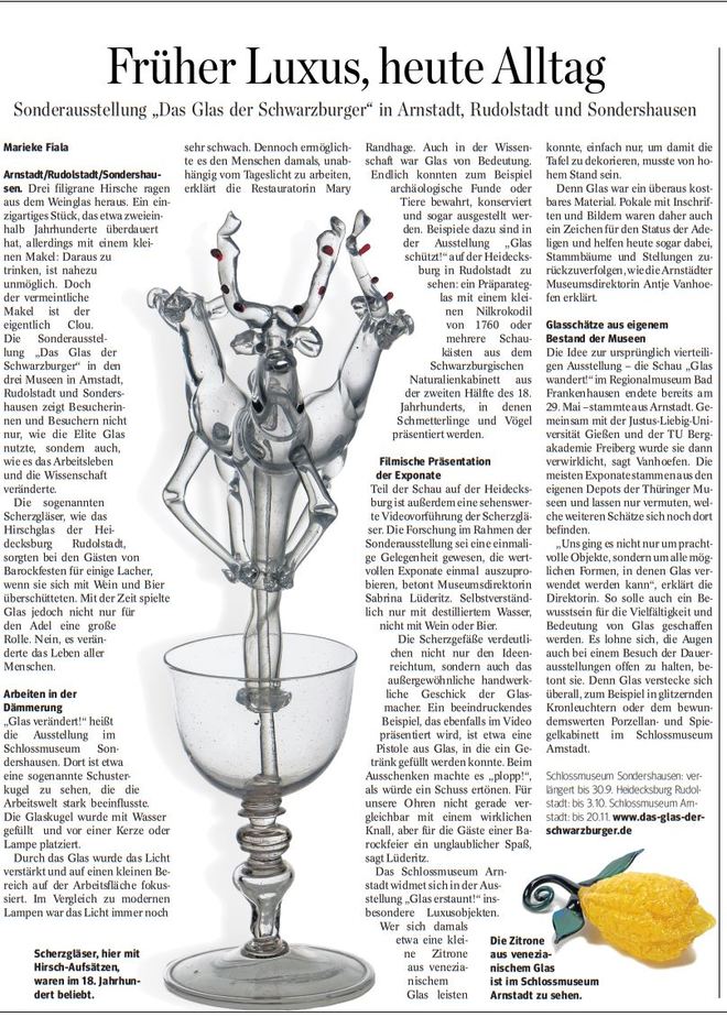 Früher Luxus, heute Alltag: Sonderausstellung „Das Glas der Schwarzburger“ in Arnstadt, Rudolstadt und Sondershausen