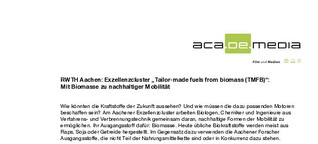 Pressemitteilung  über den Exzellenzcluster "Tailor-made fuels from biomass (TMFB)" der RWTH Aachen.