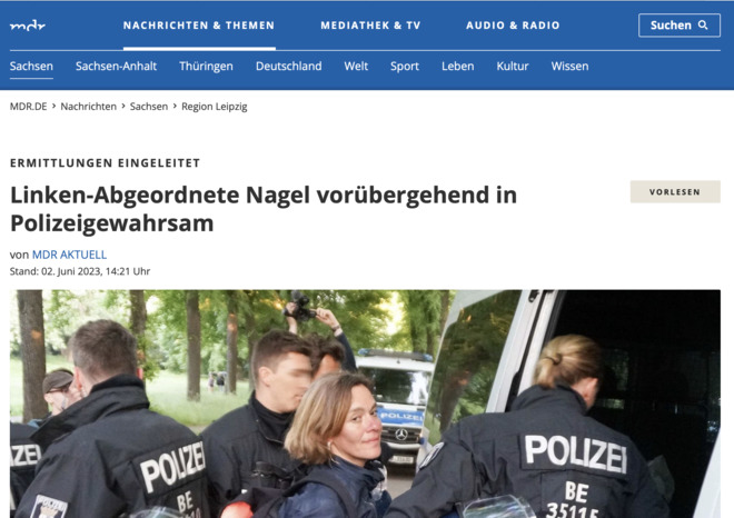 Linken-Abgeordnete Nagel vorübergehend in Polizeigewahrsam