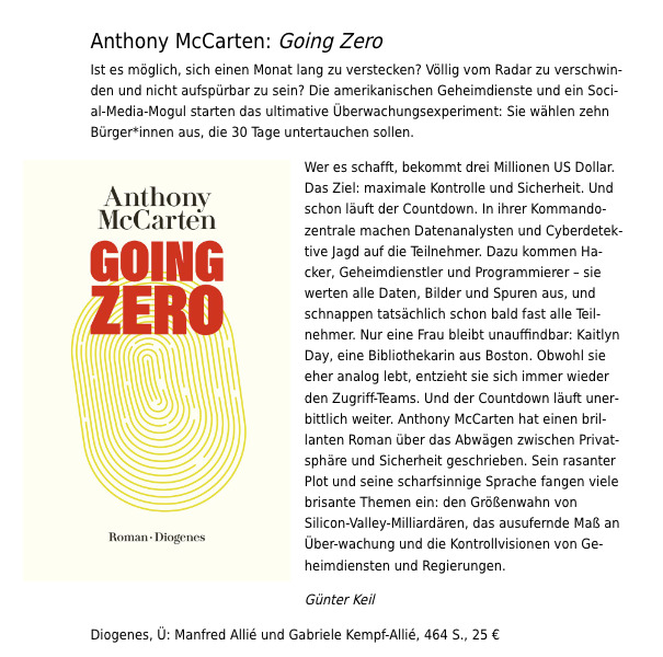 Rezension von Anthony McCartens "Going Zero"